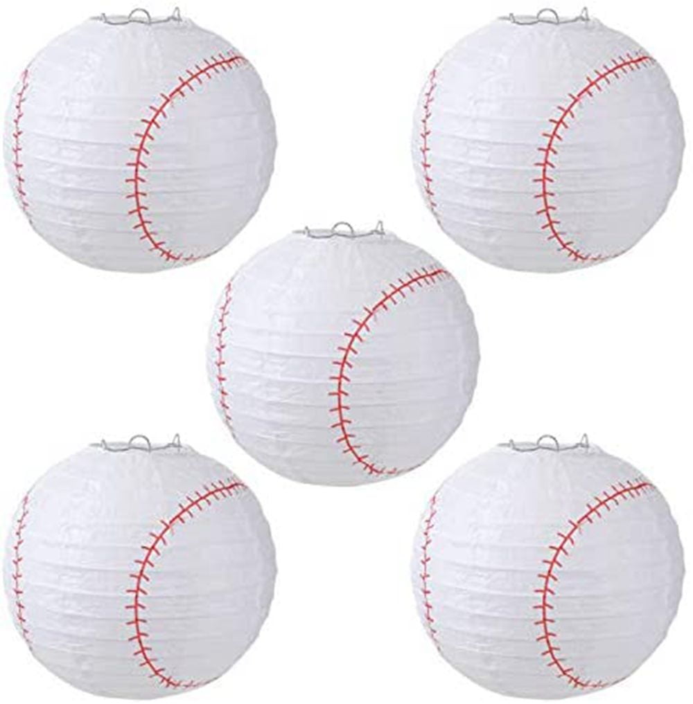 Naler 8 inch Baseball Paper Lanterns for Sports Baseball Themed Birthday Party Decoration - Pack of 5