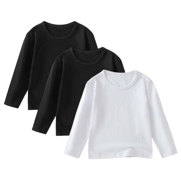 Karoyedx Boys Long Sleeve Shirts Toddler Boys 3 Pack Long Sleeve T-Shirts Kids Basic Crewneck Cotton Tee Shirts White Size,1-2 Years