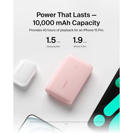BELKIN (CCC/ 3C 認証)BoostCharge 20W ケーブル内蔵 モバイルバッテリー10000mAh(ピンク) BPB021FQPK 返品種別A