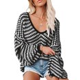 thumbnail image 1 of Suéter de punto de manga larga con escote en V negro para mujer: elegante jersey informal, 1 of 7