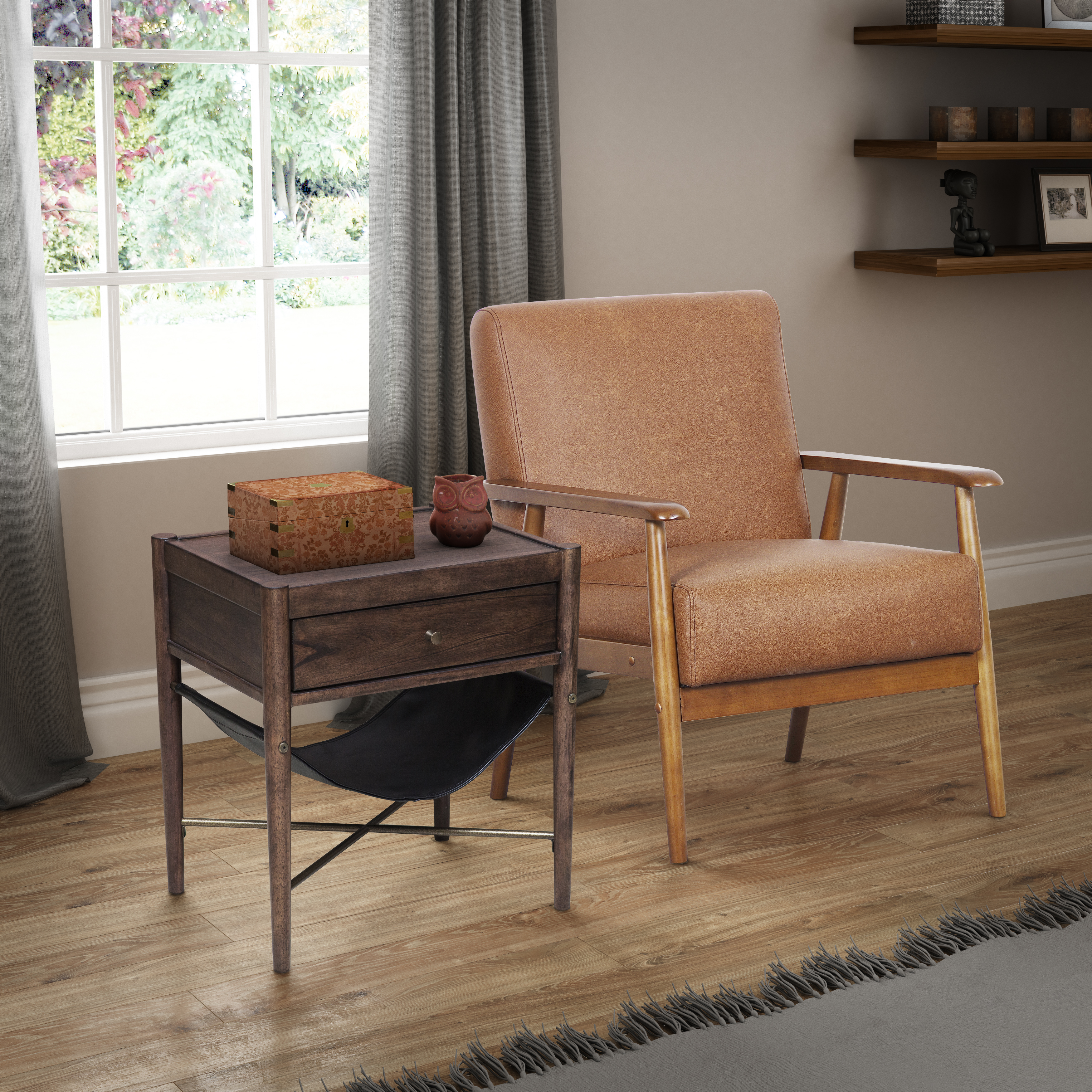 home fare wood frame mid century modern accent chair