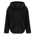 thumbnail image 4 of Zip Up Jacket for Women Winter Fuzzy Fleece Hooded Coat Long Sleeve Cardigan Trendy Outwear Casual Outerwear (L, Black), 4 of 6