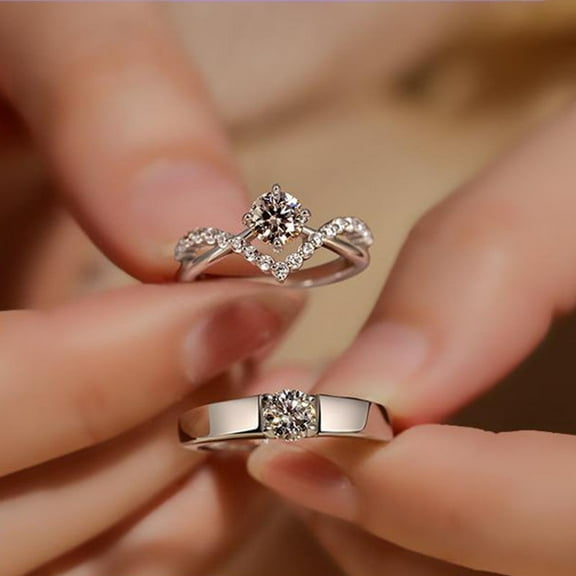 Waroomhouse Couple Ring Opening Adjustable Luxury Wedding Gift Sparkling Rhinestone Women Men Ring Fashion Jewelry