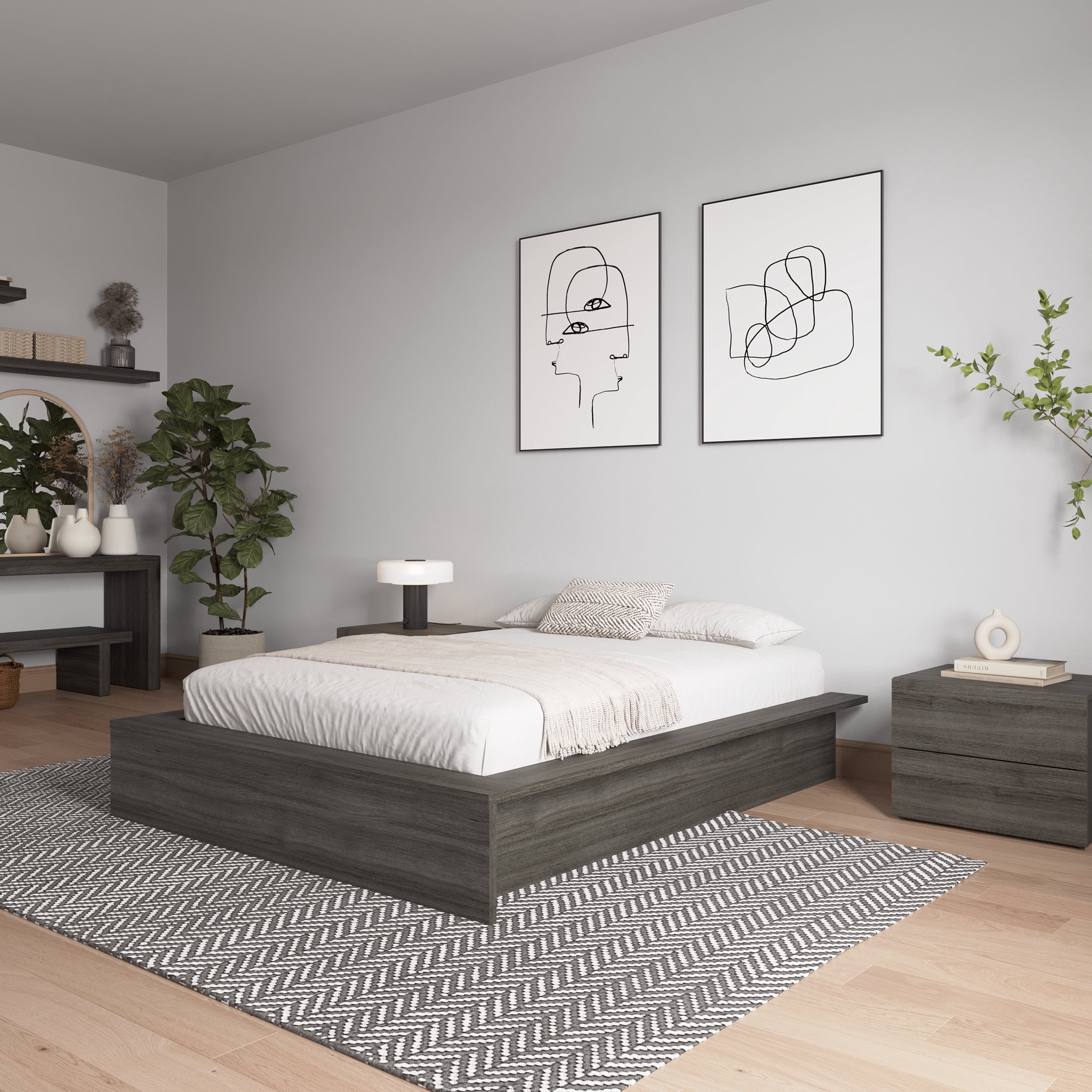 Nexera James Full Size Platform Bed Frame, Gray