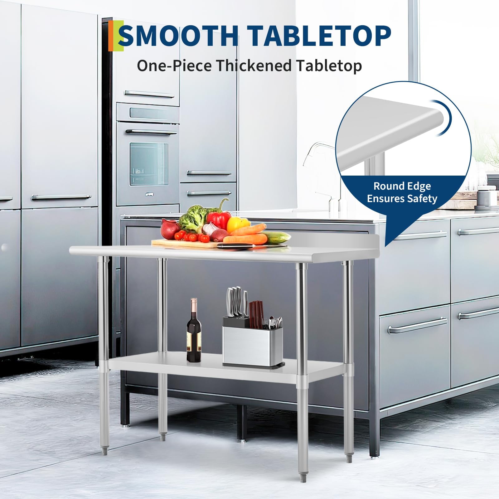 Luku NSF 24"x48"/24"x60" Stainless Steel Prep Table, Adjustable Shelf, Backsplash & Anti-Rust Finish, 36" Tall