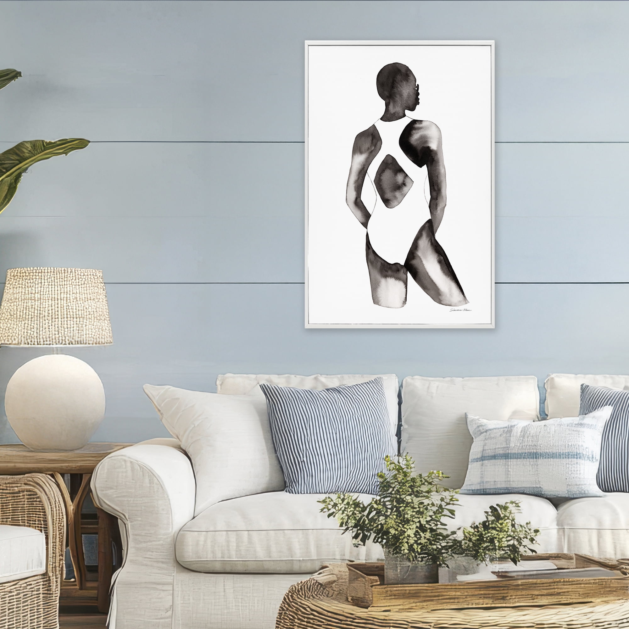 Stupell Industries Beach Day Swimsuit Silhouette White Framed Giclee Art, design by Simone Elum