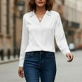 thumbnail image 4 of BXINGOHAI Women's Blouse Satin Silk Shirts Button Down Shirts Casual Loose Long Sleeve Office Work Tunic Tops White 2XL, 4 of 7