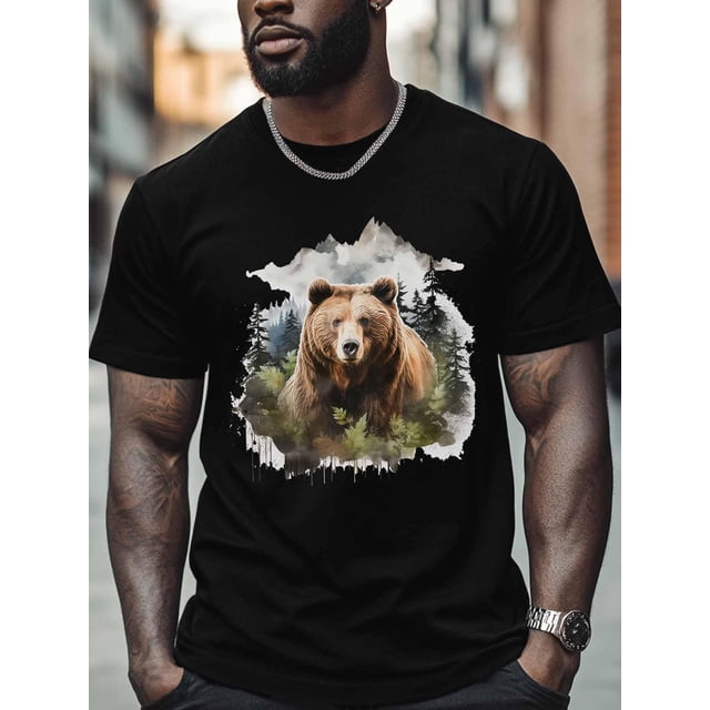 Camiseta de manga corta con gráfico de bosque para hombre