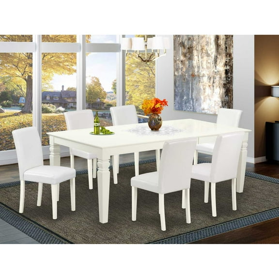 Rectangle Kitchen Table Set 7Pc With Butterfly Leaf And Parson Chair - East West Furniture-Color:Linen White,Material:Solid Wood