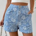 thumbnail image 3 of Women’s High Waisted Floral Denim Shorts, Summer Casual Jean Shorts, 3 of 4