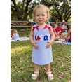thumbnail image 5 of BemeyourBBs Kids Toddler Baby Girls 4th of July Dress Overalls Patriotic Independent Day Clothes Letter Embroidery Sleeveless Stripe Tank Dress with Bow Decor Fourth of July Summer Dress Clothes, 5 of 9