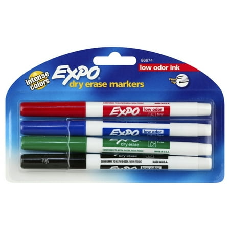 Expo Low Odor Dry Erase Markers, Assorted Colors, 4 Count