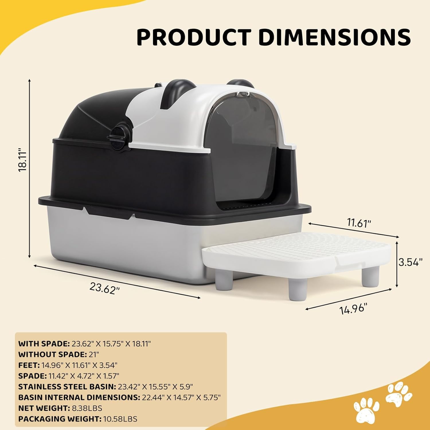 imerelez Extra Large Litter Box with High Sides Anti-Splashing Kitty Litter Box ,Tool-Free Assembly Multi-Cats Household