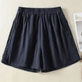 thumbnail image 2 of Women's Linen Cotton Pants Elastic Waist Shorts with Pockets, Lightweight Casual Summer Shorts, Lounge Beach | VerBelle,Navy XL, 2 of 8