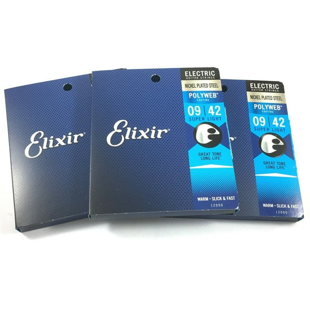 Elixir Electric Guitar Strings 3 Sets Poly 12000 Super Light (942