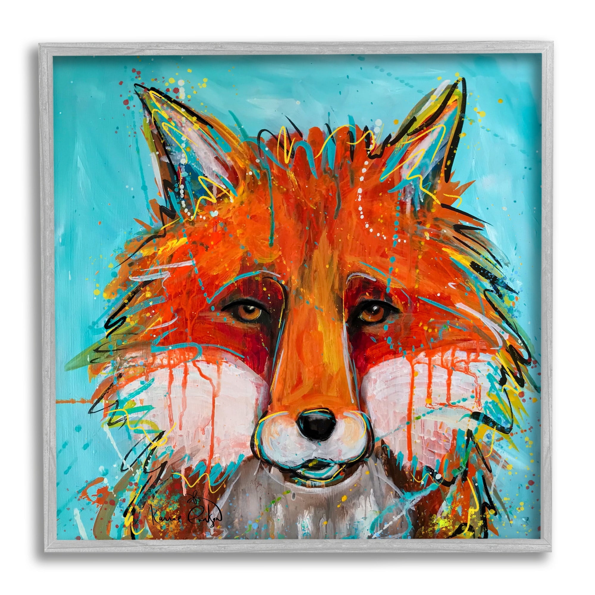 Stupell Industries Vivid Red Fox Street Style Paint Speckle Painting Gray Framed Art Print Wall Art, Design by Karrie Evenson