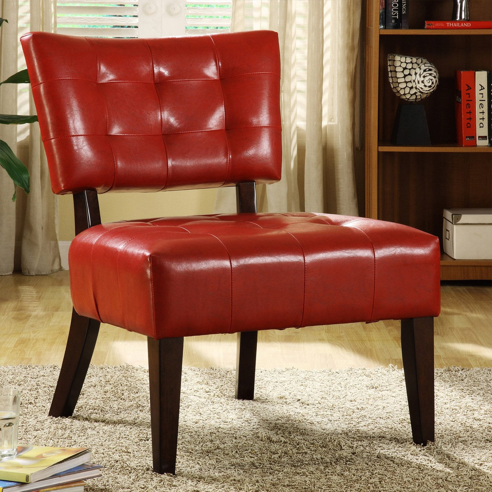 Top Line Tufted Faux Leather Accent Chair, Red