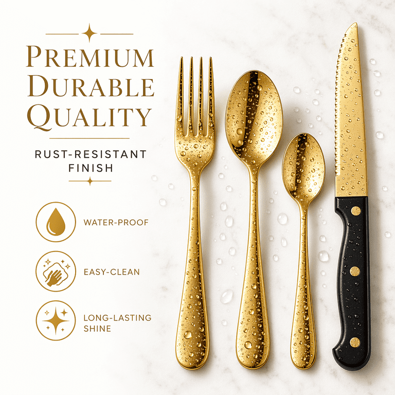 NULAS 24-Piece Gold Stainless Steel Flatware Set photo 3