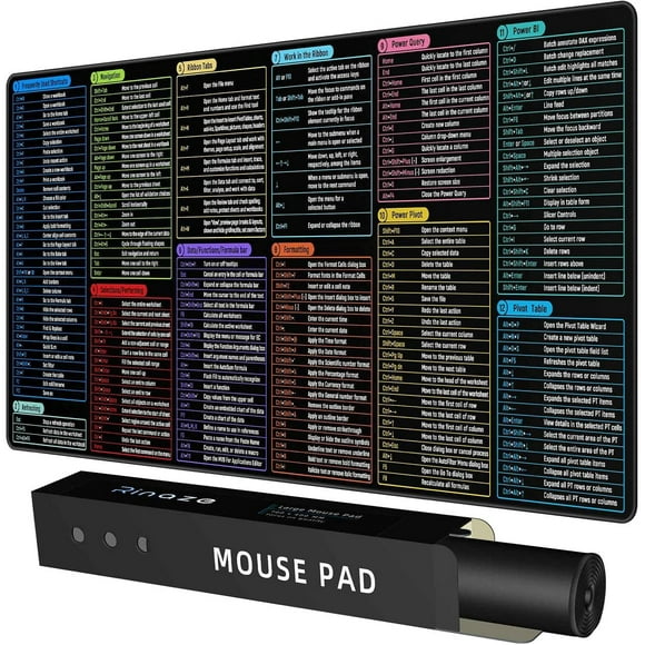 shiyou-Large Mouse Pad Desk Mat with Excel Shortcuts Cheat Sheet, Excel Tips Desk Pad, XXL Gaming Mousepad Keyboard Pad, Office Desk Accessories for Computer, MacBook, PC and Laptop