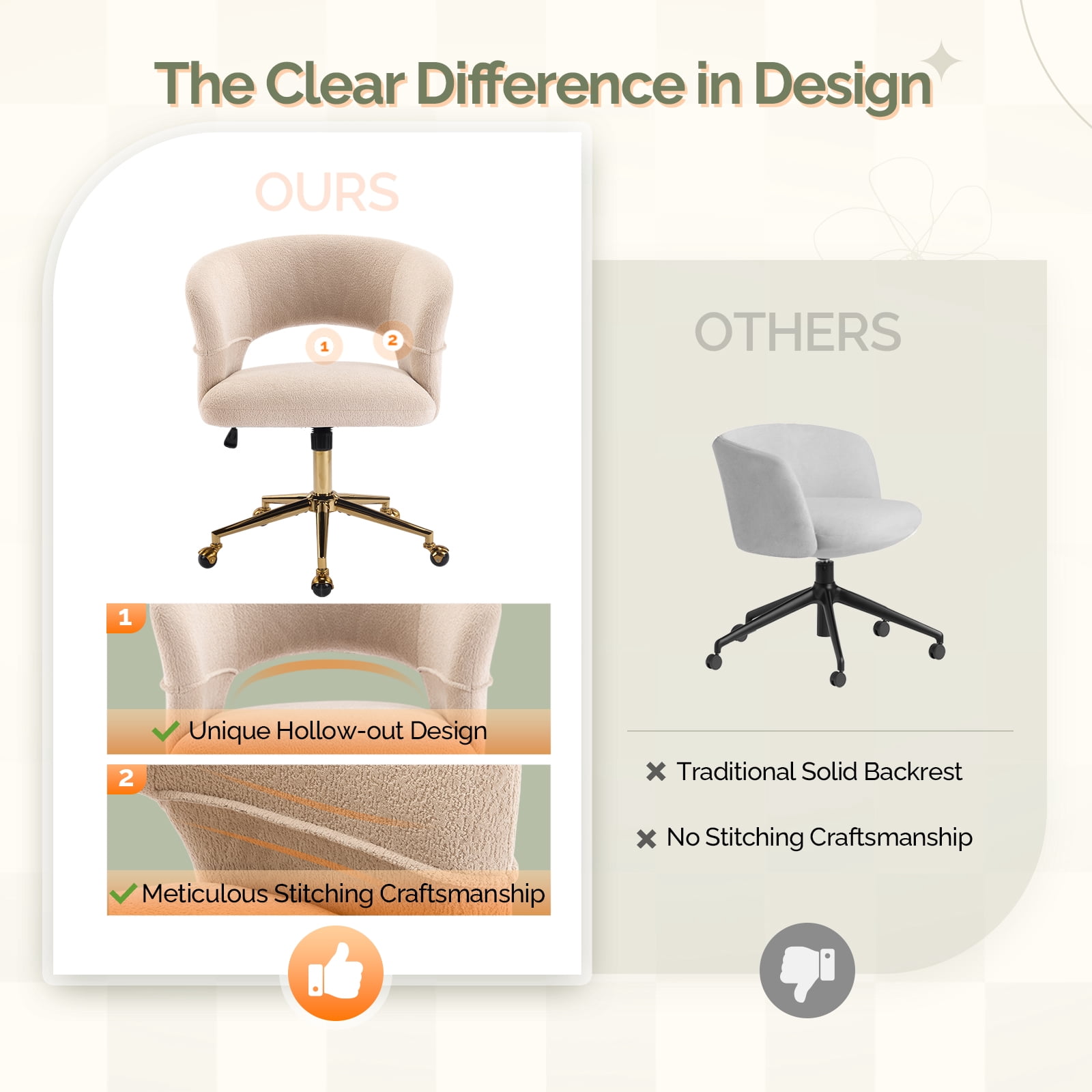 Ktaxon Flannel Accent Chair Multi-Use Makeup Desk Chair with 360 Swivel Adjustable Height for Bedroom Office Dorm Khaki