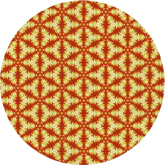 Ahgly Company Indoor Round Patterned Bold Yellow Area Rugs, 4' Round