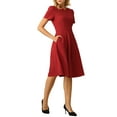thumbnail image 4 of INSPIRE CHIC Women's Office Dresses Split Neck Short Sleeve Work A-Line Dress, 4 of 5