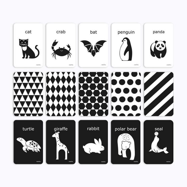 PicoHemmo Flash Cards Black and White for Infants, 15 Cards Animal
