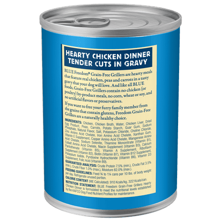 Blue Buffalo Freedom Grillers Grain Free Natural Adult Wet Dog Food, Hearty Chicken 12.5oz cans (Pack of 12)