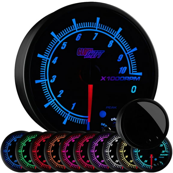 GlowShift Black Elite 10 Color 3 3/4" In Dash Tachometer Gauge