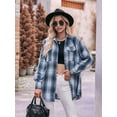 thumbnail image 4 of Women'S Flannel Plaid Button-Down Shirt Oversized Long Sleeve Short Sleeve Jacket Top Blue XL, 4 of 8