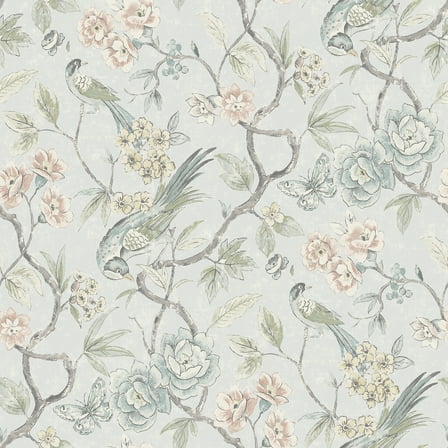 NuWallpaper Waverly Aviary Garden Aqua Peel and Stick Wallpaper
