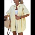 thumbnail image 1 of Conjunto de con Botones para Mujer, Camiseta de Corta y Pantalones Cortos, Conjunto de 2 Piezas para Vacaciones de Verano, Chándales de Estar por Casa. Amarillo M, 1 of 10