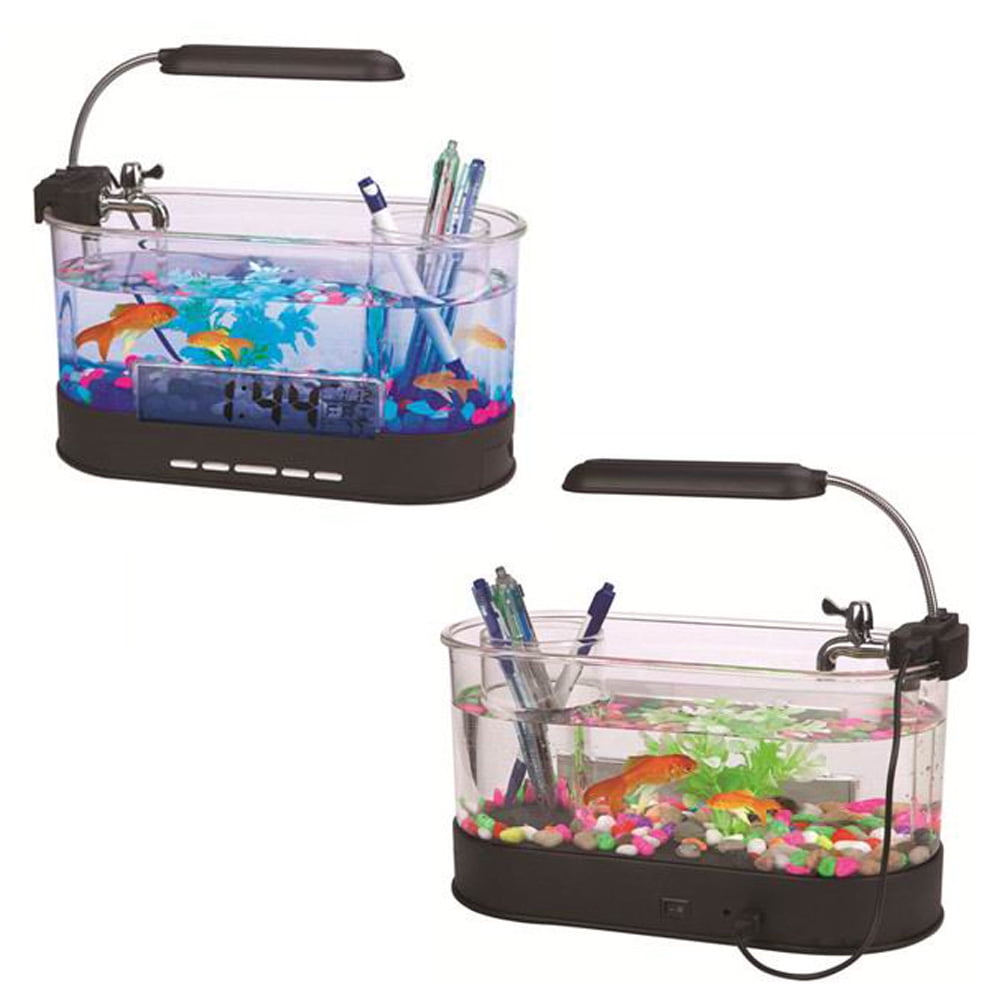 Modern Home USB Desktop Aquarium with Light/Clock Organizer