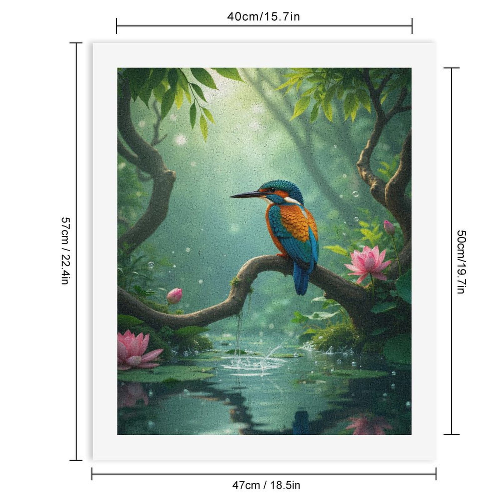 Paint By Numbers Kit for Adults Beginner - DIY Kingfisher Serene Lotus Pond Canvas Painting Kits for Adults, Frameless Paint By Number for Adults for Home Wall Decor 16x20 Inch