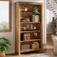 thumbnail image 5 of 5-Tier Tall Solid Wood Bookcase, Large Floor Standing Bookshelf with Heavy-Duty Shelves, Rustic 5-Shelf Display Storage Rack for Home Office, Living Room, Library, 5 of 9