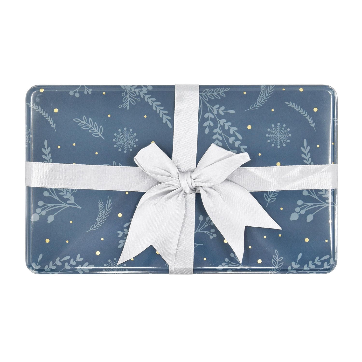 Holiday Time Christmas Blue Botanical Bow Rectangular Tin Gift Container Large, 10.2 x 6.3 x 2.5 inches, 1 count
