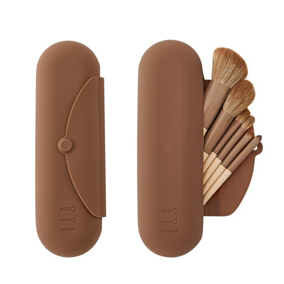 Bolsa de viaje con soporte para brochas de maquillaje JASAQE de silicona con limpiador