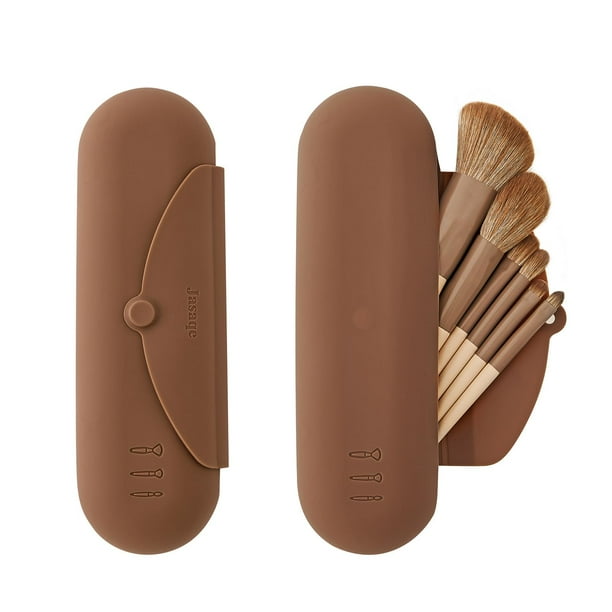 Bolsa de viaje con soporte para brochas de maquillaje JASAQE de silicona con limpiador