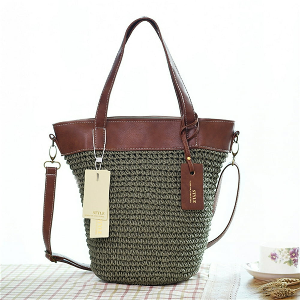 KUDOSALE Summer Fashion Straw Woven Beach Bag Tote Beach Bag Weaving