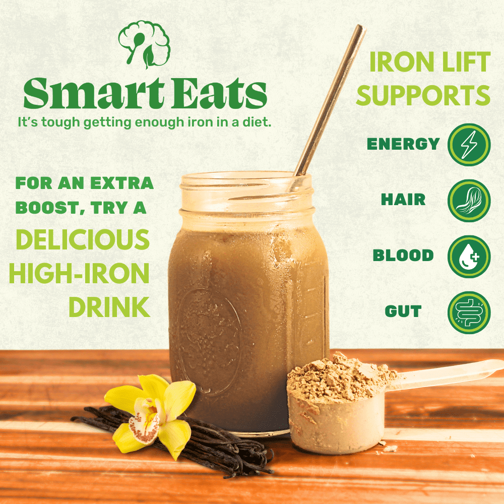 Smart Eats Iron Lift - Powder Iron Supplement - 30mg Gentle Iron, 20g Protein, 6g Fiber - Vitamins - For Anemia - Support Energy, Hair & Gut - Vegan - Vanillla Flavor - 30 Scoops