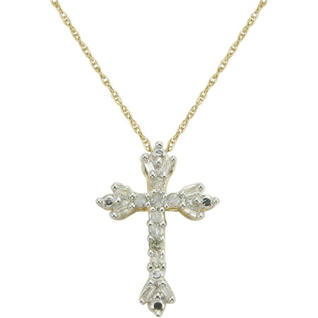 1/10 Carat T.W. Diamond 18kt Yellow Gold over Sterling Silver Cross Pendant, 18