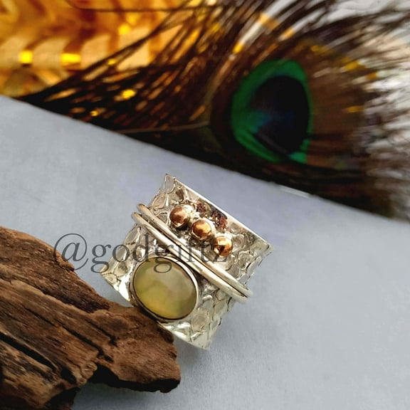 Stacking Ring - Personalized Jewelry - Ethiopian Opal Gemstone Ring - 925 Sterling Silver Jewelry - Handmade Spinner Ring - New Year Gift