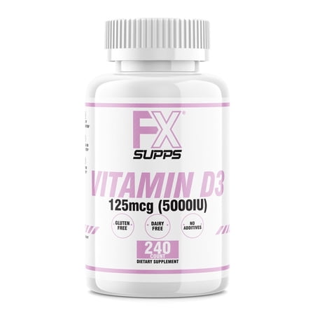 FX Supps Extra Strength Vitamin D3 5000 IU (125 mcg) Softgels, Dietary Supplement for Bone and Immune Health Support, 240 Count