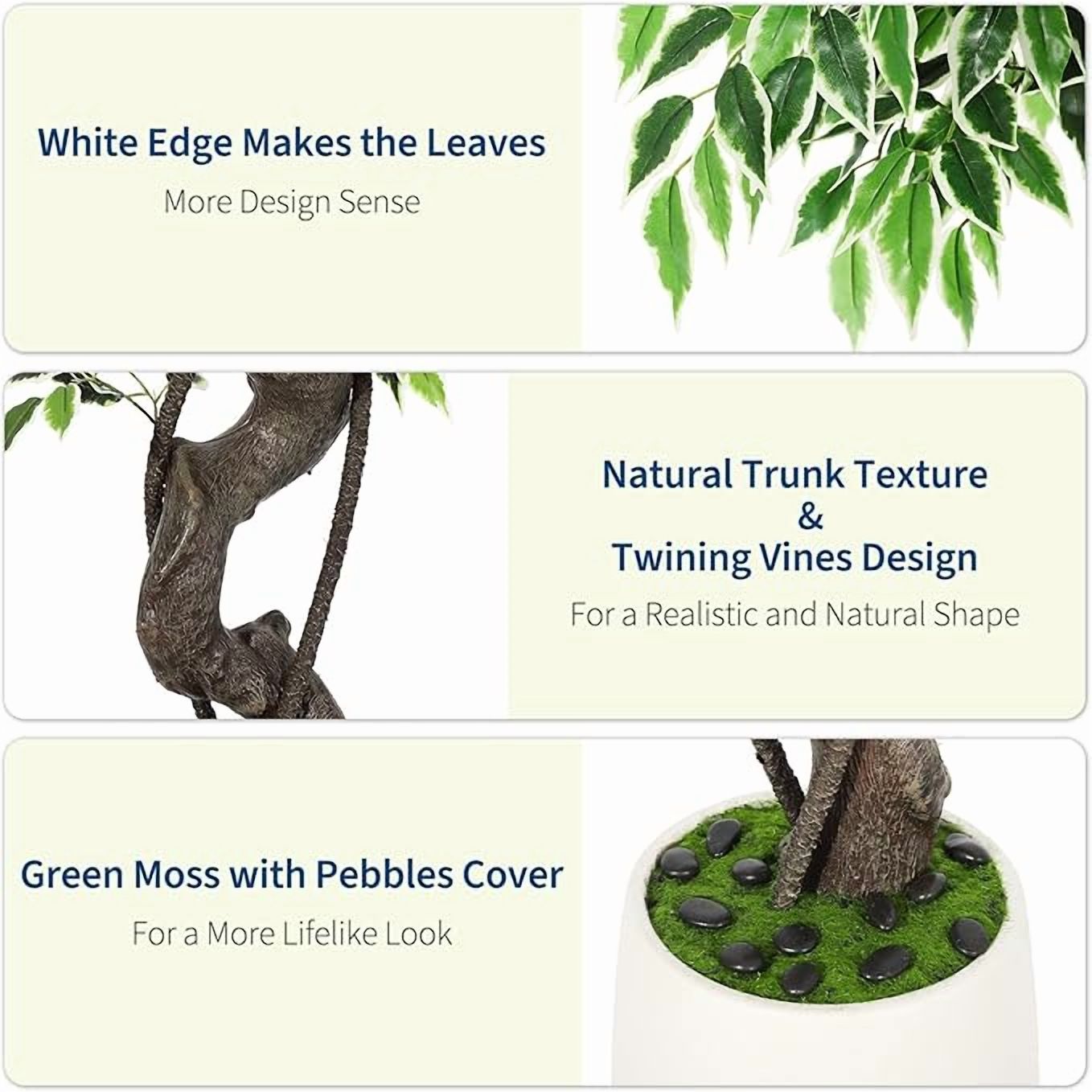 6FT Artificial Tree Ficus, Tall Faux Trees Indoor with Natural Trunk and Fake Silk Tree Fake Plants for Home Spring Decor Living Room Outdoor Balcony House Office (Included Dried Moss Pebbles)