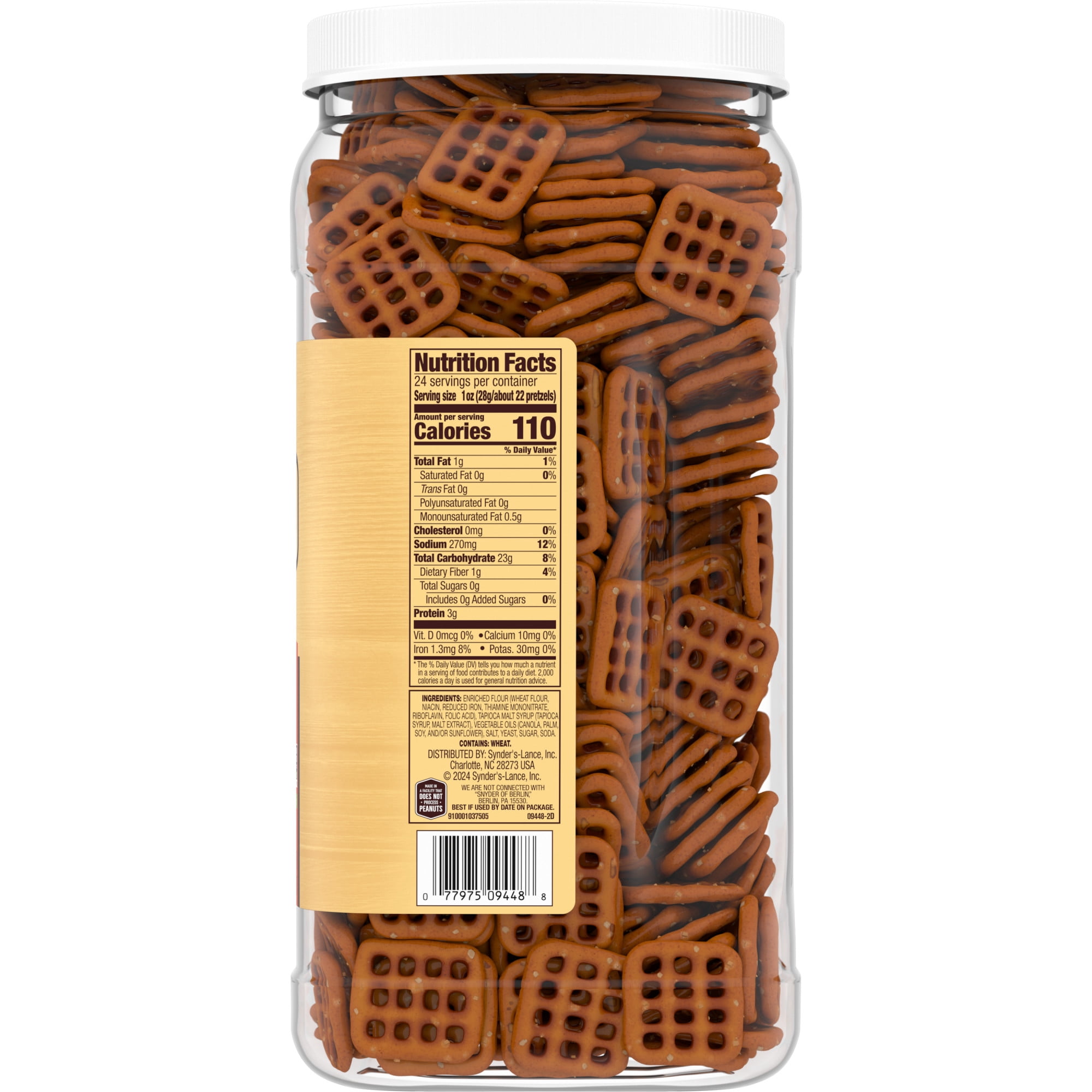 Snyder's of Hanover Snaps Pretzels, 24 oz Canister
