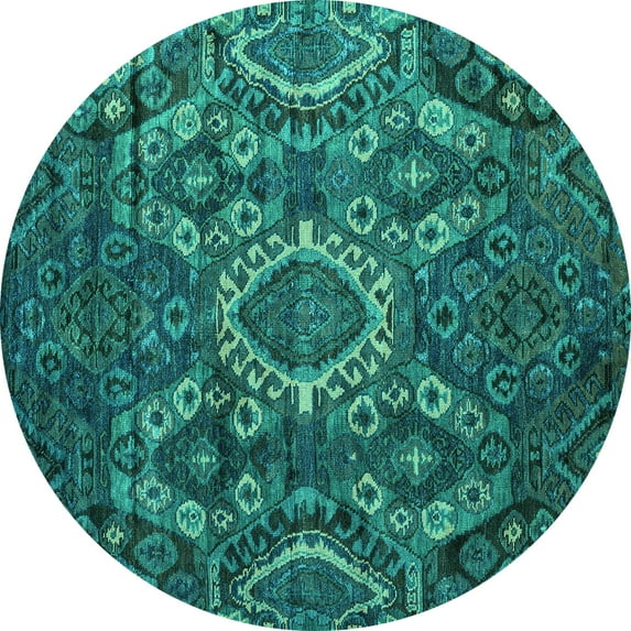 Ahgly Company Indoor Round Abstract Turquoise Blue Modern Area Rugs, 3' Round