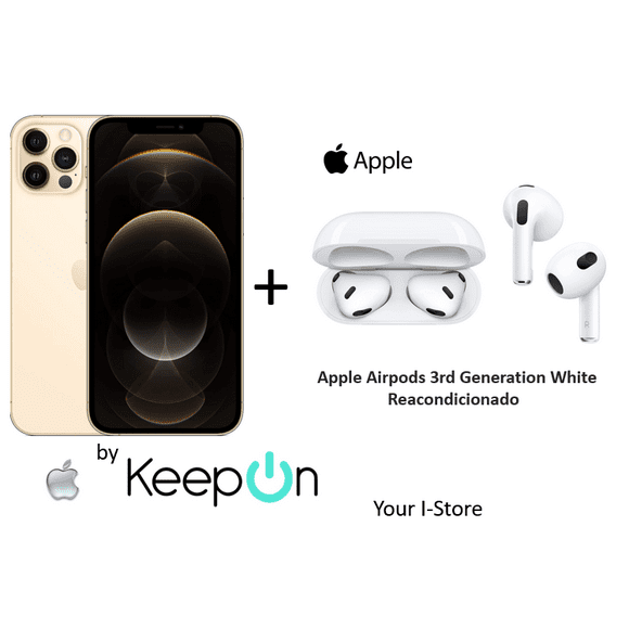 apple iphone 12 pro max 256 incluye protector de pantalla keepon  apple airpods 3rd generation white gold dorado apple reacondicionado