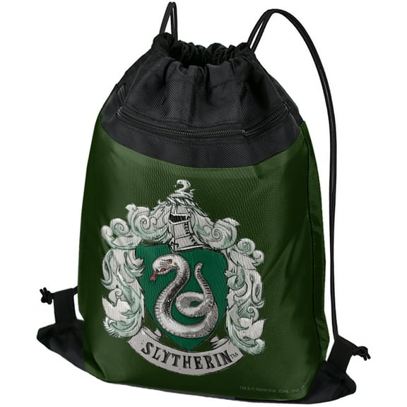 Harry Potter Slytherin Painted Crest Drawstring Backpack Sports Bag Sackpack 17" x 13", Perfect for Gym, Yoga or Practice