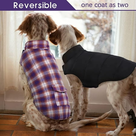 Dog Winter Coat Cozy Reversible British Style Plaid Vest Waterproof Windproof Warm Apparel For Cold Weather Jacket Small Medium Large Dogs With Furry Collar M Dog Winter Coat Cozy Reversible, Small Dog Coat Waterproof Uk