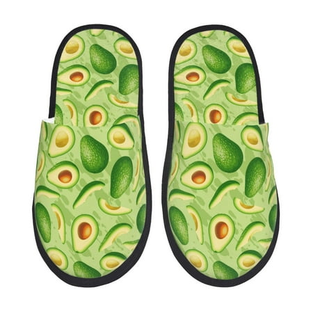 

Honeii Green Avocado Print Furry Slippers Bedroom Slippers for Women and Men Fuzzy Plush Comfy Faux Fur Lined Slide Shoes -Large